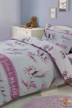 image of Flying Unicorn Pink Duvet Cover with Pillowcase Set