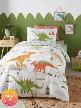 image of Bedlam Dino Brushed Cotton Duvet Cover Set, Cream, Size Double