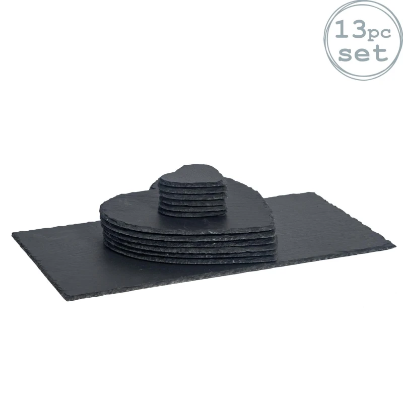 Image of Argon Tableware 13 Piece Heart Slate Placemats & Coasters Set Grey unisex