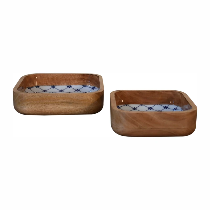 Image of Artisan Furniture Artisan Furniture Serveware - Blue and White Square Bowl Set of 2