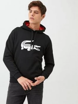 Lacoste Sport Crocodile Logo Print Overhead Hoodie - Black, Size 3, Men