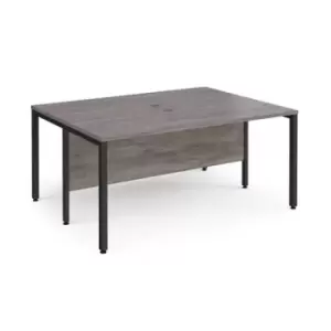 image of Maestro 25 back to back straight desks 1600mm x 1200mm - Black bench leg frame and grey oak top