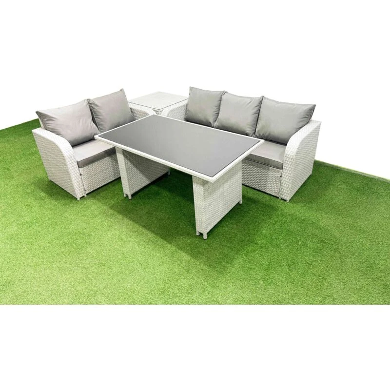 Image of Fimous Garden Furniture Set with Rectangular Dining Table Side Table in Light Grey Light Grey Unisex