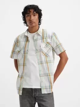 Image of Short Sleeve Relaxed Fit Western Shirt - Multi Colour / Waab Plaid Mustard Olive