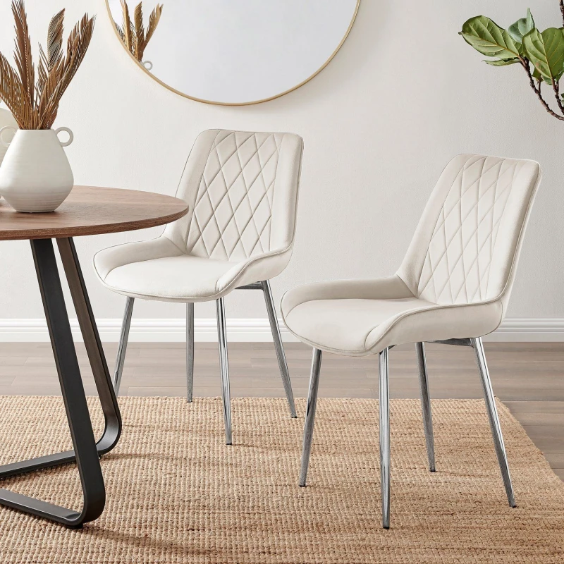 Image of FurnitureboxUK FurnitureboxUK 2x Pesaro Velvet Silver Leg Luxury Dining Chairs in Cream Cream One Size Unisex 5056542630231