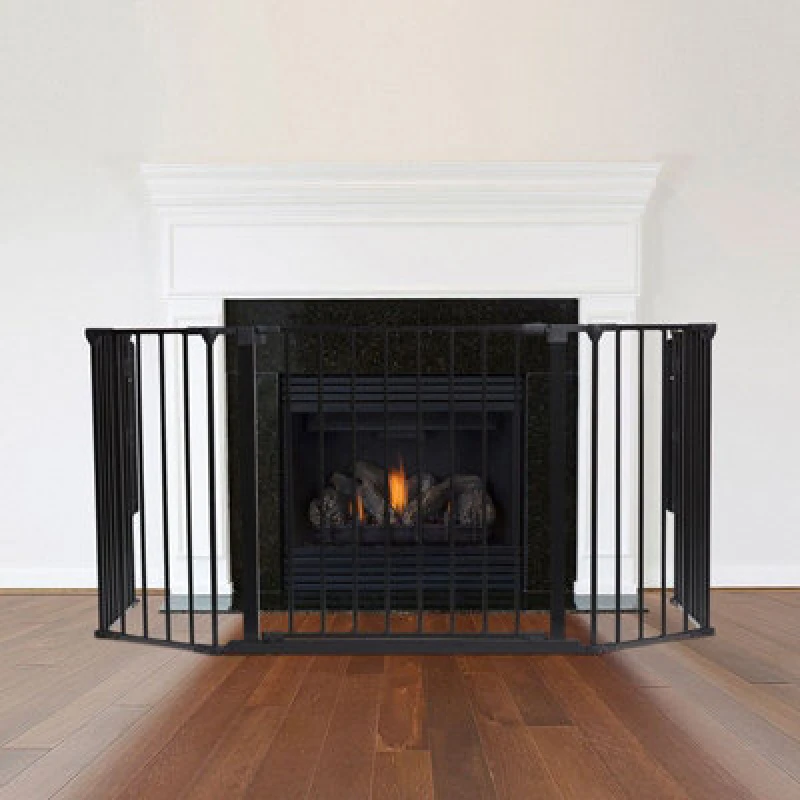 Image of Safetots Multi Panel Fire Surround, 69Cm Deep X 118Cm Wide, Black, 70Cm Tall, Child And Pet Safety, Baby And Toddler Fire Guard