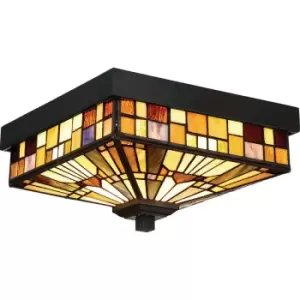 Image of Outdoor IP44 2 BUlb Flush Light Tiffany Style Valiant Bronze LED E27 60W