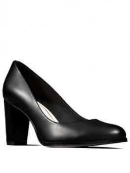 Image of Clarks Kaylin Cara Heeled Shoes - Black Leather, Size 4, Women