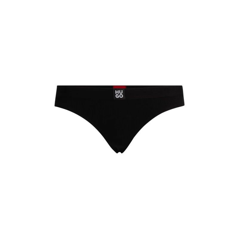 Image of Hugo Stacked Logo Ribbed Thong - Black M