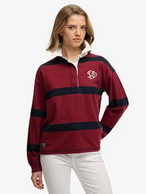 Image of Superdry Womens long-sleeve striped polo Superdry Heritage Rouge Female L