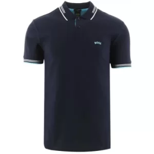 image of BOSS Dark Blue Paul Curved Polo Shirt