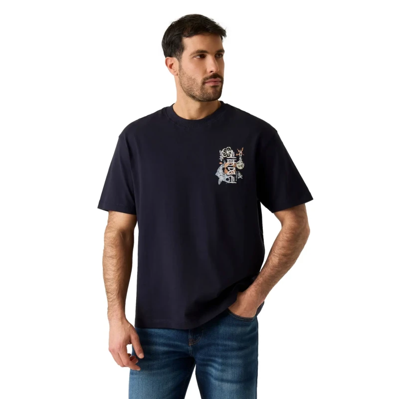 Image of Guess Oversized T-Shirt Guess Japan Signs Bleu Male XS