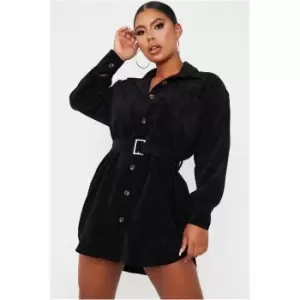 Image of I Saw It First Black Cord Pocket Detail Belted Shirt Dress - Black