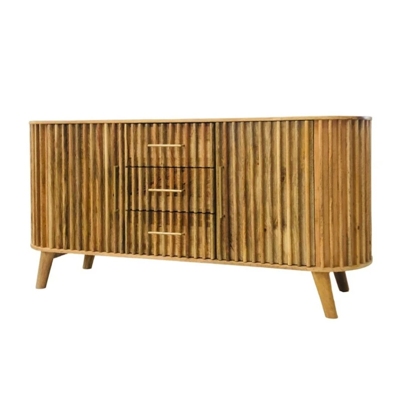 Image of Jaipur Furniture Ltd Slated 2 Door 3 Drawer Sideboard - Mango Wood - L45 x W164 x H80cm - Light Finish - Assembly Required in Brown Brown Unisex