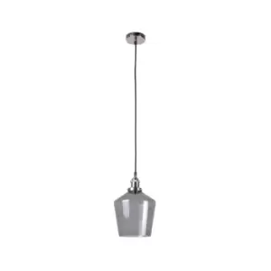Image of Antique Silver Metal and Smoke Glass Pendant