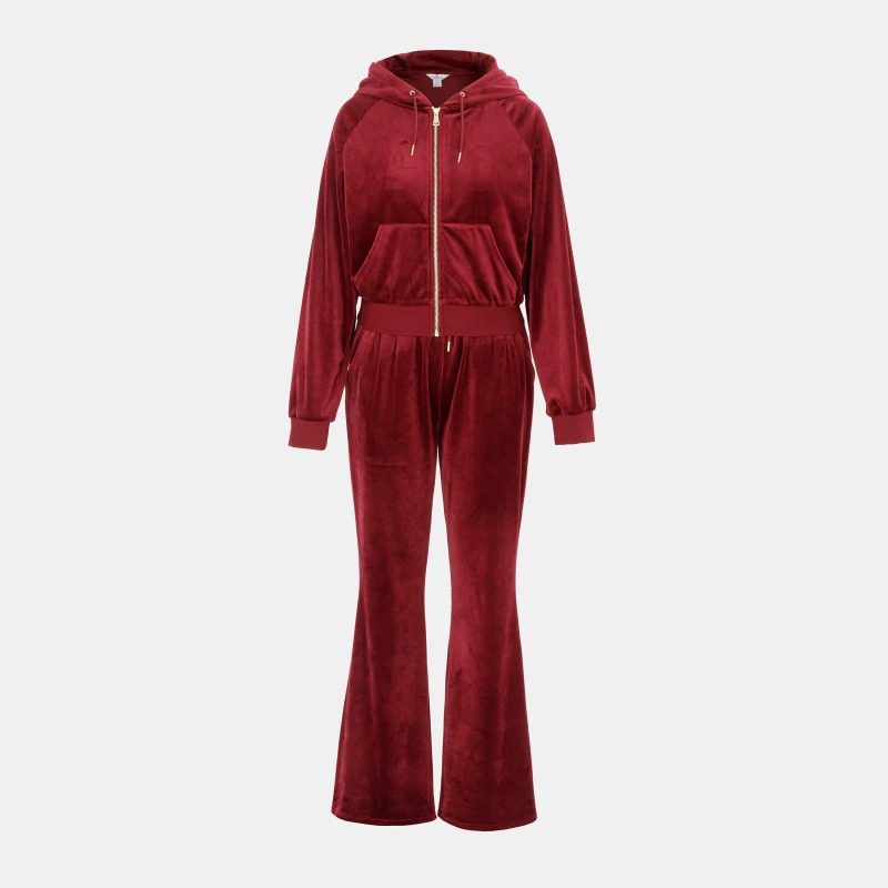 Image of Miso Womens Velour Tracksuit Burgundy female 8 (XS)
