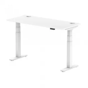 Image of Air 1400 x 600mm Height Adjustable Desk White Top Cable Ports White Leg