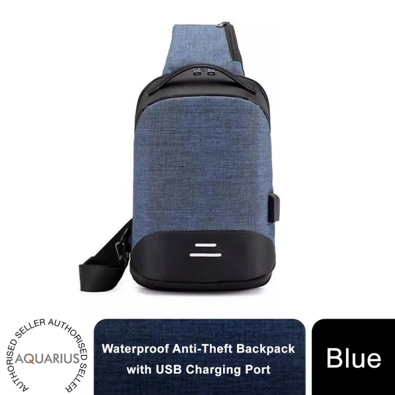 Image of Aquarius Aquarius Waterproof Anti-Theft USB Laptop Backpack - Travel School Bag - Blue