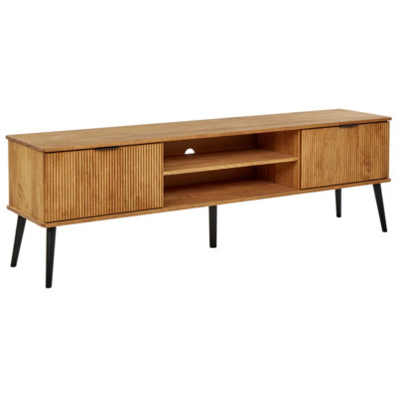 Image of Beliani TV Stand Timmins Pine Wood Brown