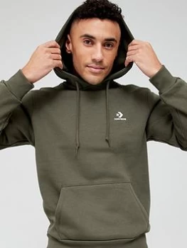 Image of Converse Embroidered Star Chevron Fleece Pullover Hoodie - Khaki, Size L, Men
