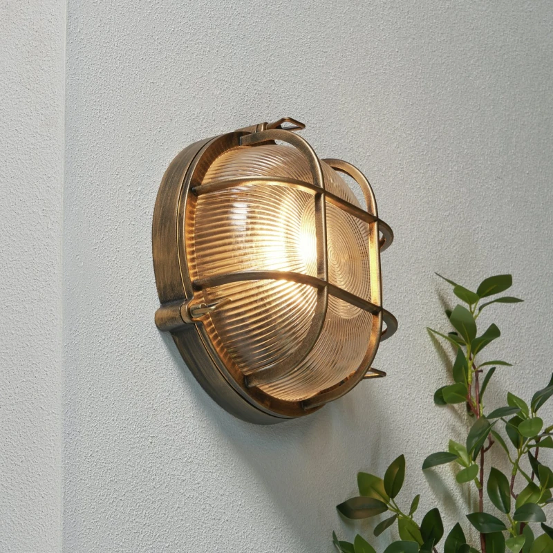 Image of Zink Gali Caged Round Outdoor Bulkhead Gold