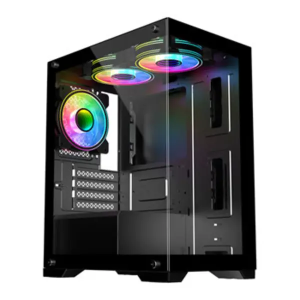 image of CIT Range Black MicroATX PC Case with 3x Celsius Dual-Ring Fans