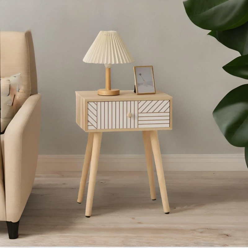 Image of Rafaelo Mobilia Natural Brown Bedside Table With Drawer Natural Unisex