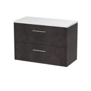 Image of Hudson Reed Juno 800mm Wall Hung 2 Drawer Vanity & Sparkling White Worktop - Metallic Slate