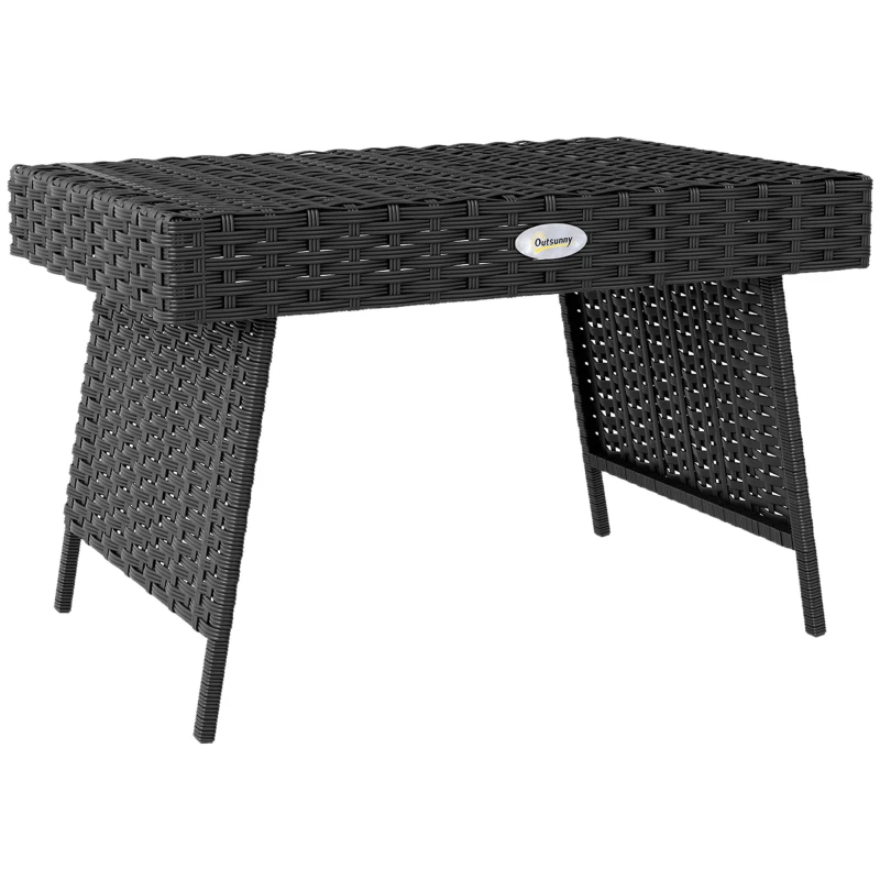 Image of Outsunny Foldable Outdoor Coffee Table, Steel Frame Rattan Side Table, Black Black