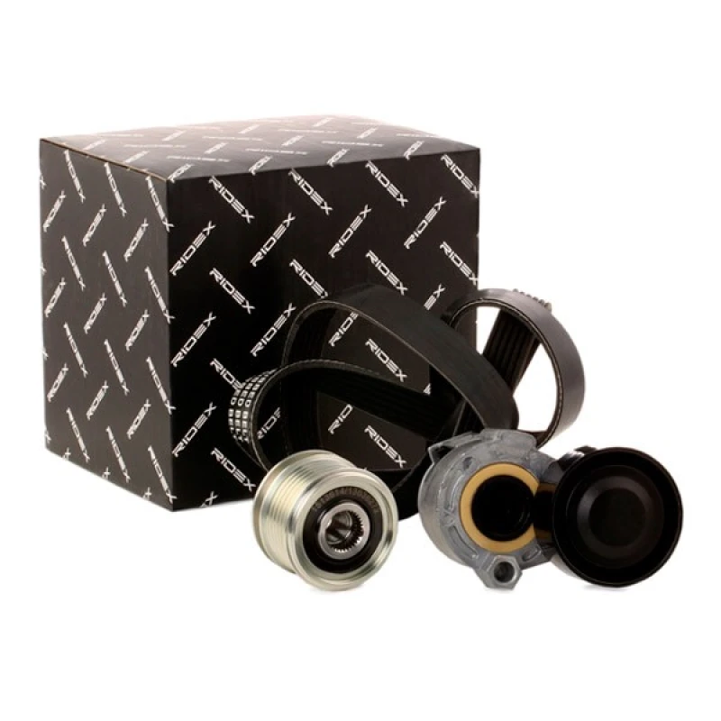 Image of RIDEX 542R0383 V-ribbed belt set Check alternator freewheel clutch & replace if necessary, Pulleys: with freewheel belt pulley V-Ribbed Belt Set (542