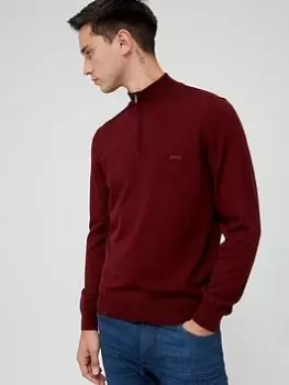 Image of BOSS Benji-L Zip Neck Jumper - Dark Red, Dark Red, Size 2XL, Men