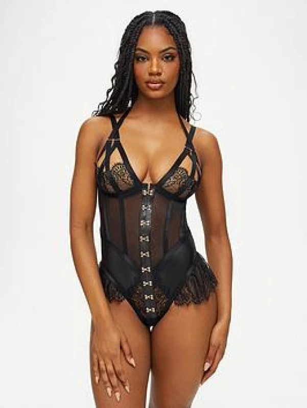 Image of Ann Summers Exuberant Crotchless Teddy Black female