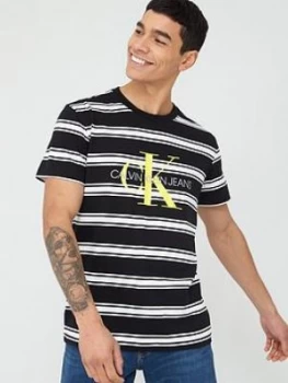 Calvin Klein Jeans Monogram Stripe Regular Fit T-Shirt - Black/White