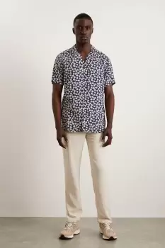 Image of Mens Navy Small Floral Print Viscose Revere Shirt