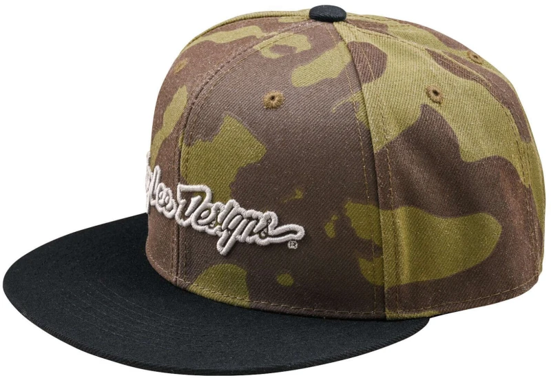 Image of Troy Lee Designs Flat Bill Signature Snapback Cap, green-brown for Men