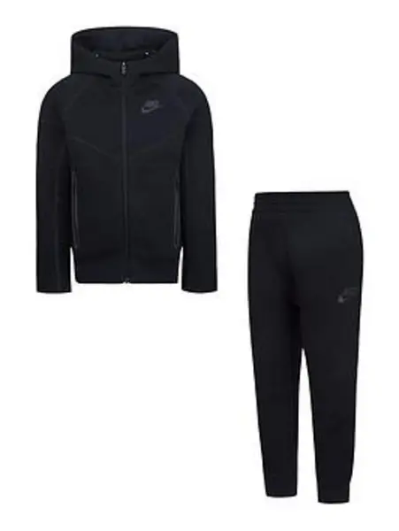 Image of Nike Kids Boys Tech Fleece Full Zip Tracksuit - Black Size 2-3 Years Black VPJ6O Unisex 2-3 YEARS