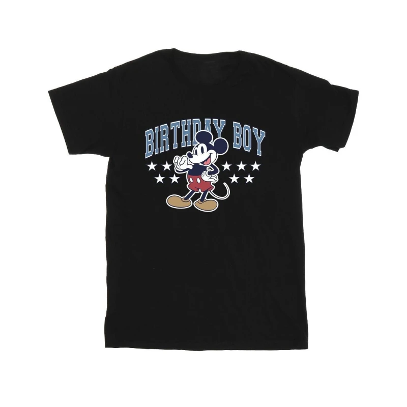 Image of Disney Men Birthday Boy Mickey Mouse Cotton T-Shirt in Black Size: Small Black S Male 5063376386937