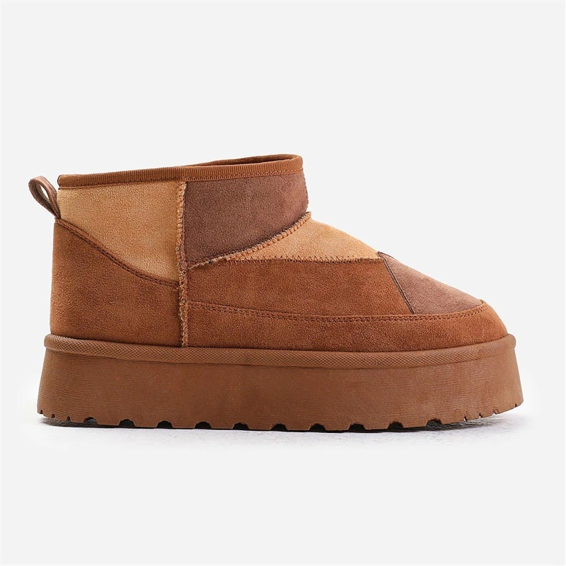 Image of Where's That From 'Mango' Flatform Patchwork Faux Fur Lining Ankle Boot Brown female