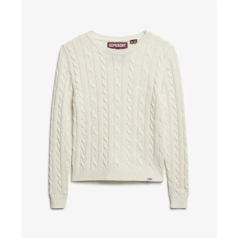 Image of Superdry Fine twist cable knit jumper essential round neck women Superdry Beige Female M