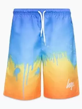 image of Hype Boys Red Sunset Drip Script Swim Shorts, Multi, Size Age: 5-6 Years