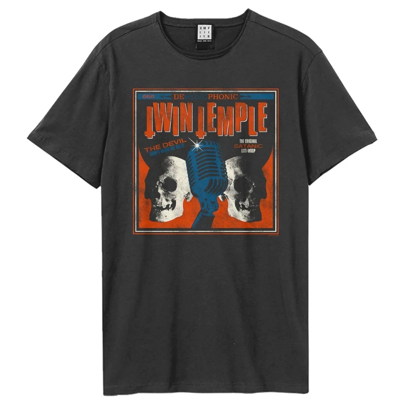 Image of Amplified Mens Twin Temple Demonophonic T-Shirt in Charcoal Size: Large Charcoal Male L