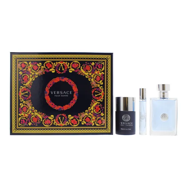 image of Versace Dylan Blue Pour Homme 3 Piece Gift Set: Eau de Toilette 100ml - Deodorant Stick 75ml - Eau de Toilette 10ml