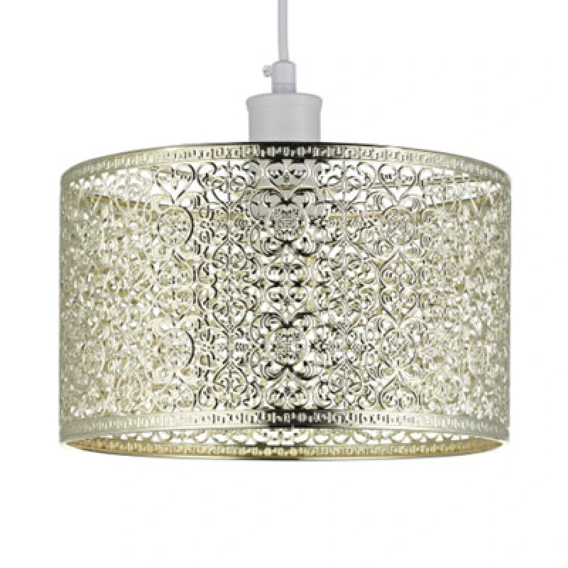 Image of Happy Homewares Ornate Moroccan Style Decorated Shiny Gold Metal Pendant Lamp Shade 25Cm X 15Cm