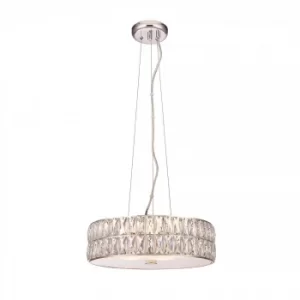 Image of LED 5 Light Cylindrical Pendant Chrome, Crystal Glass Detail