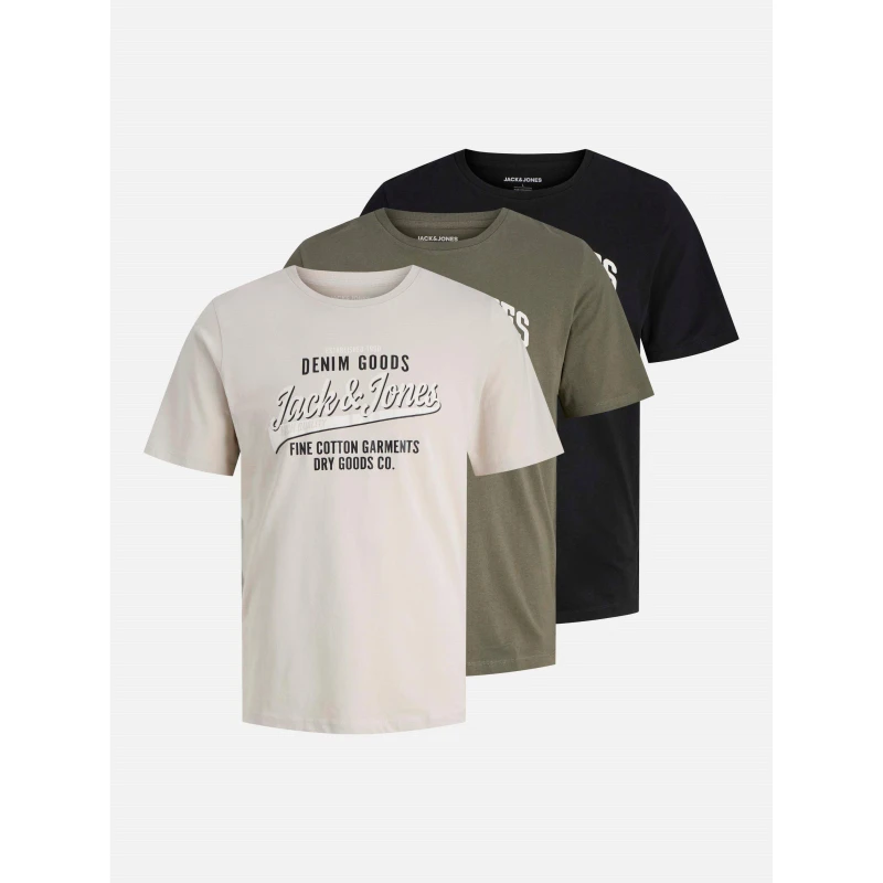 Image of Jack and Jones Ethan 3 Pack Short Sleeve T-Shirt Mens Dusty Olive male S