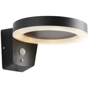 Image of Endon Ebro Modern Solar Powered Round Ring LED Wall Lamp Textured Black, PIR Motion & Day Night Sensors, Warm White, IP44