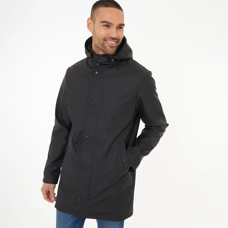 Image of Threadbare Microfleece Lined Longline Showerproof Hooded Raincoat Black