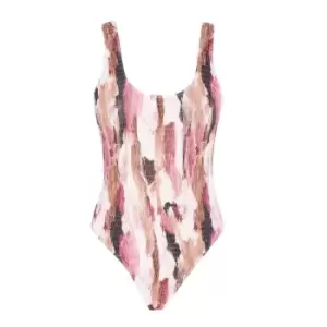 image of Missguided Crinkle Printed High Leg Scoop Swimsuit - Multi