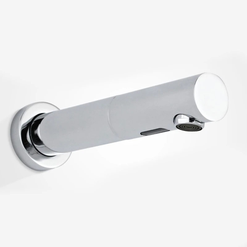 Image of Nes Home Round Heavy Duty Infra Red Sensor Wall Mounted Bathroom Basin Tap Metallic Silver