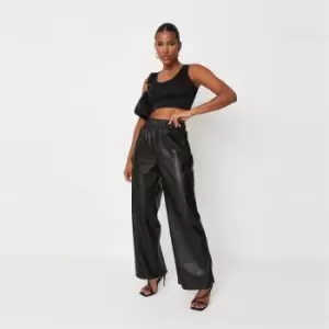 image of Missguided Faux Leather Wide Leg Trouser - Black